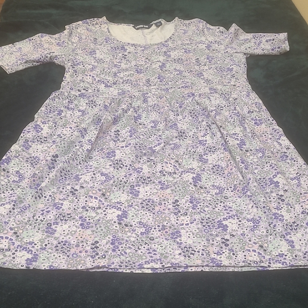 🚨2/$20🚨    LANDS END purp/white Floral Dress. Short Sleeve NWOT Condition - Picture 9 of 10